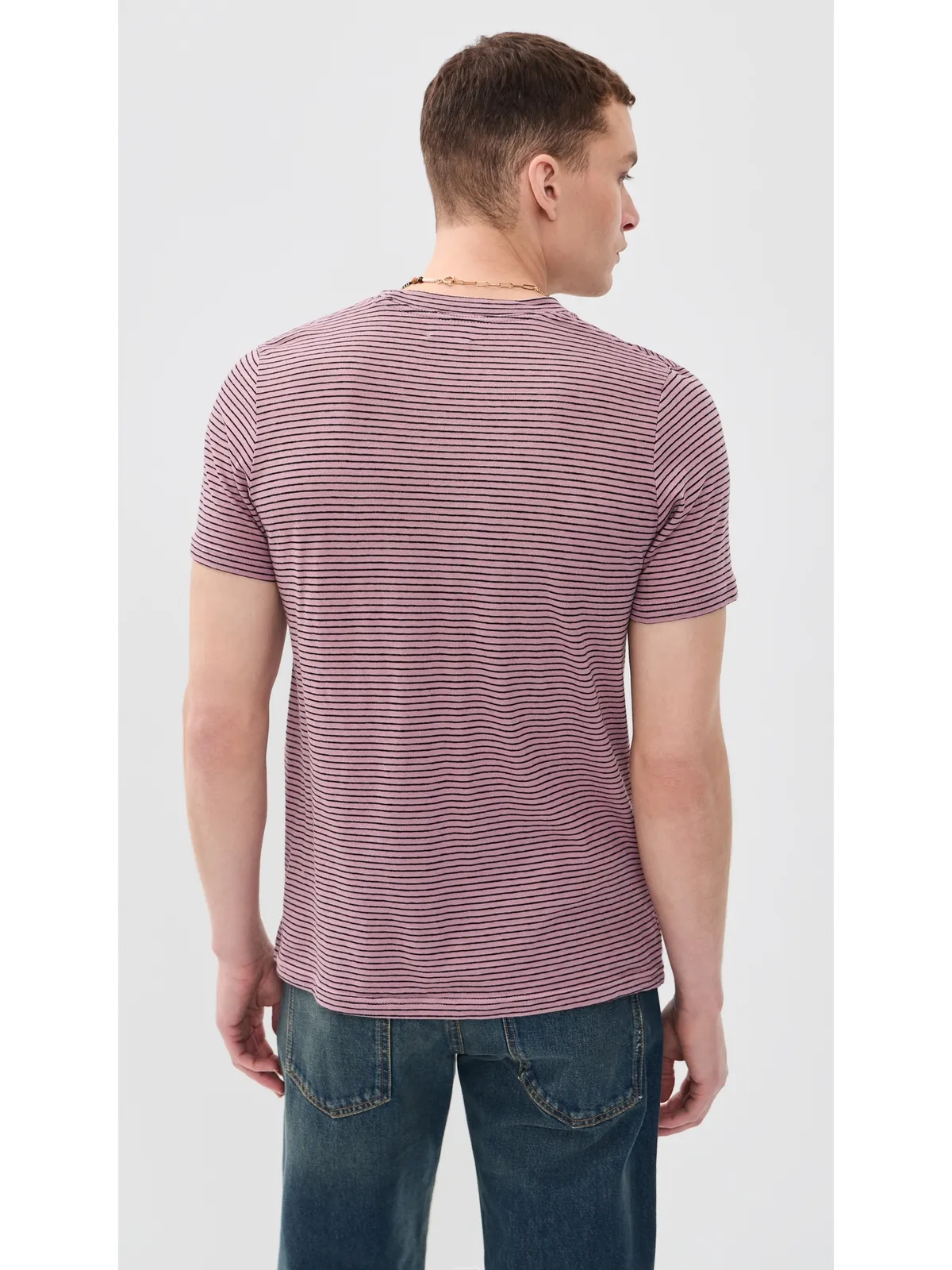 Isabel Marant レオン ストライプリネンTシャツ ライトピンク/ブラック - 画像3