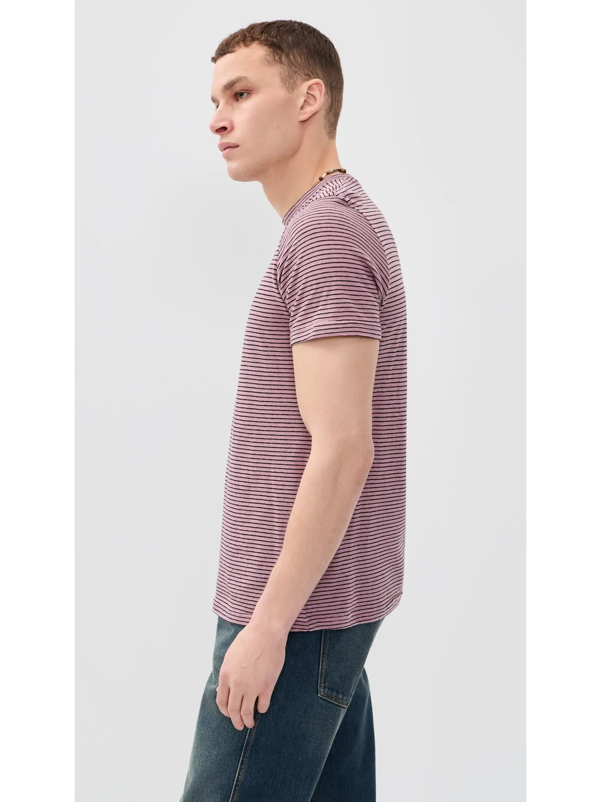 Isabel Marant レオン ストライプリネンTシャツ ライトピンク/ブラック - 画像4