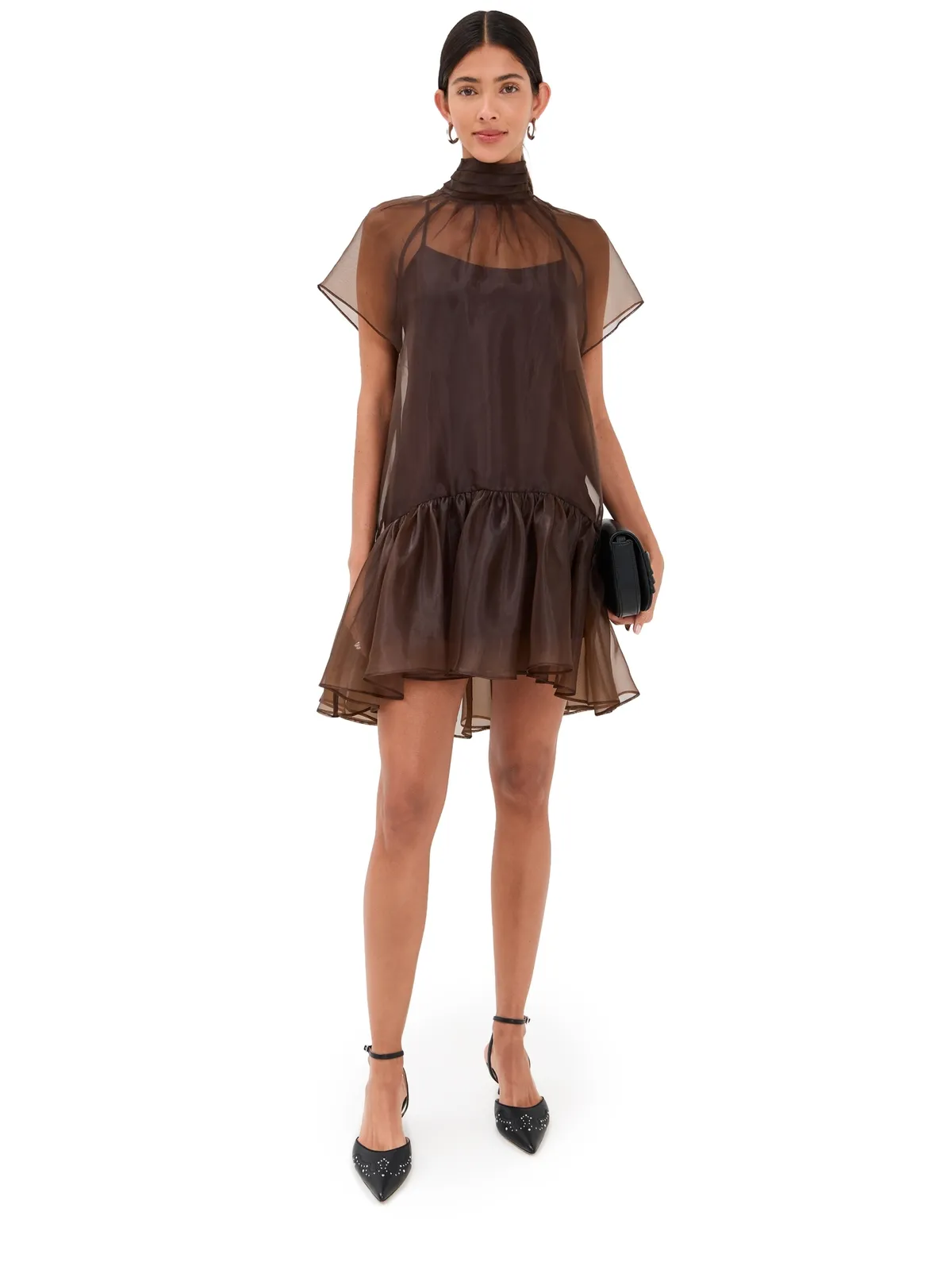 SIMKHAI Beaux Tiered Mini Dress Chocolate 2 - 画像1