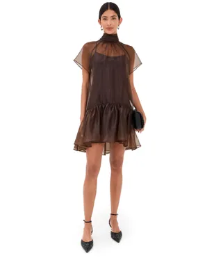 SIMKHAI Beaux Tiered Mini Dress Chocolate 2 - サムネイル1