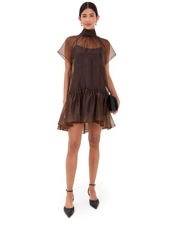 SIMKHAI SIMKHAI Beaux Tiered Mini Dress Chocolate 2の商品画像