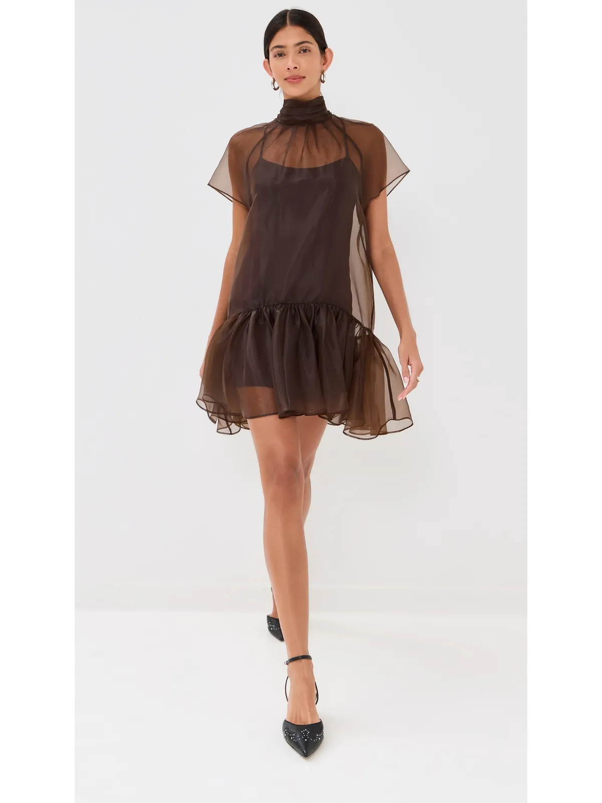 SIMKHAI Beaux Tiered Mini Dress Chocolate 2 - 画像5