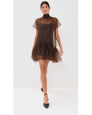 SIMKHAI Beaux Tiered Mini Dress Chocolate 2 - サムネイル5