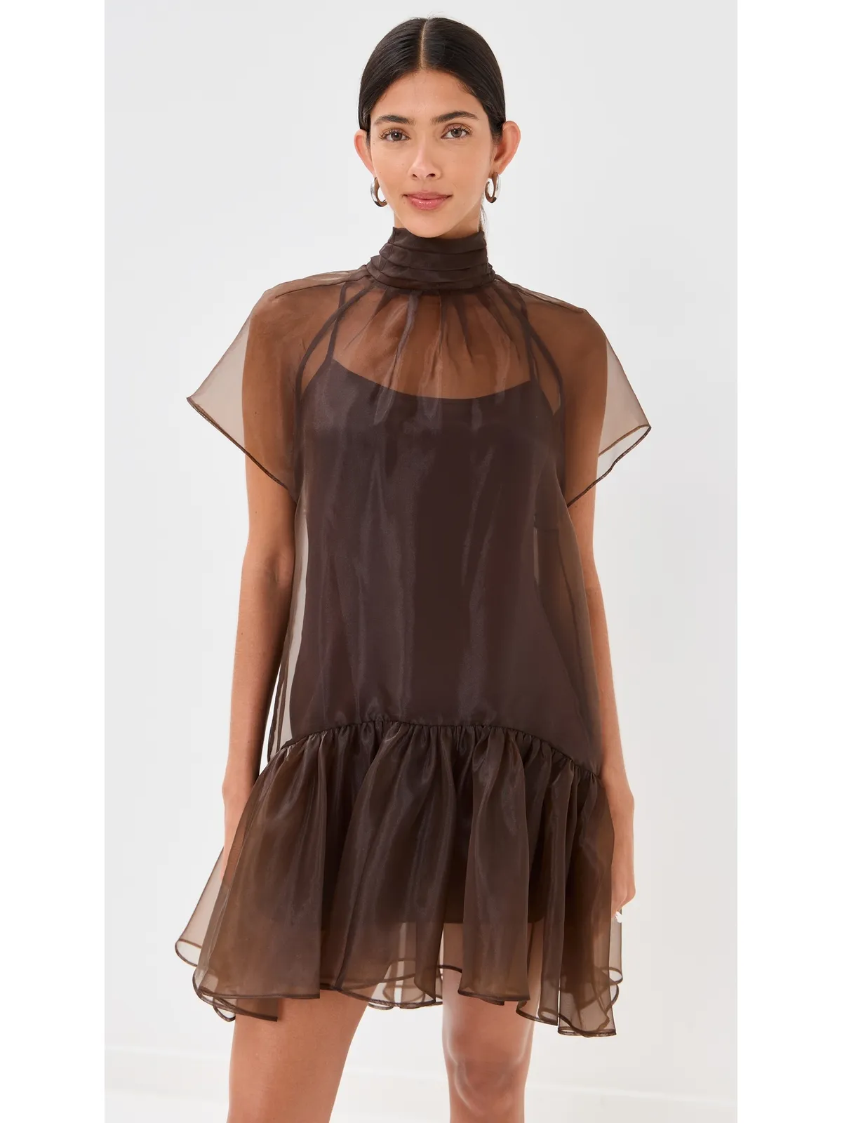 SIMKHAI Beaux Tiered Mini Dress Chocolate 2 - 画像2