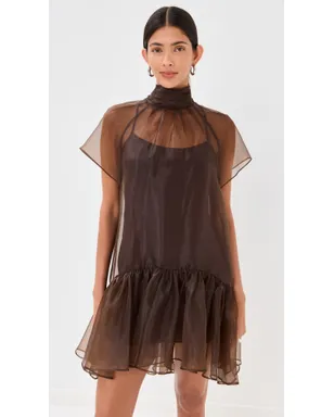 SIMKHAI Beaux Tiered Mini Dress Chocolate 2 - サムネイル2