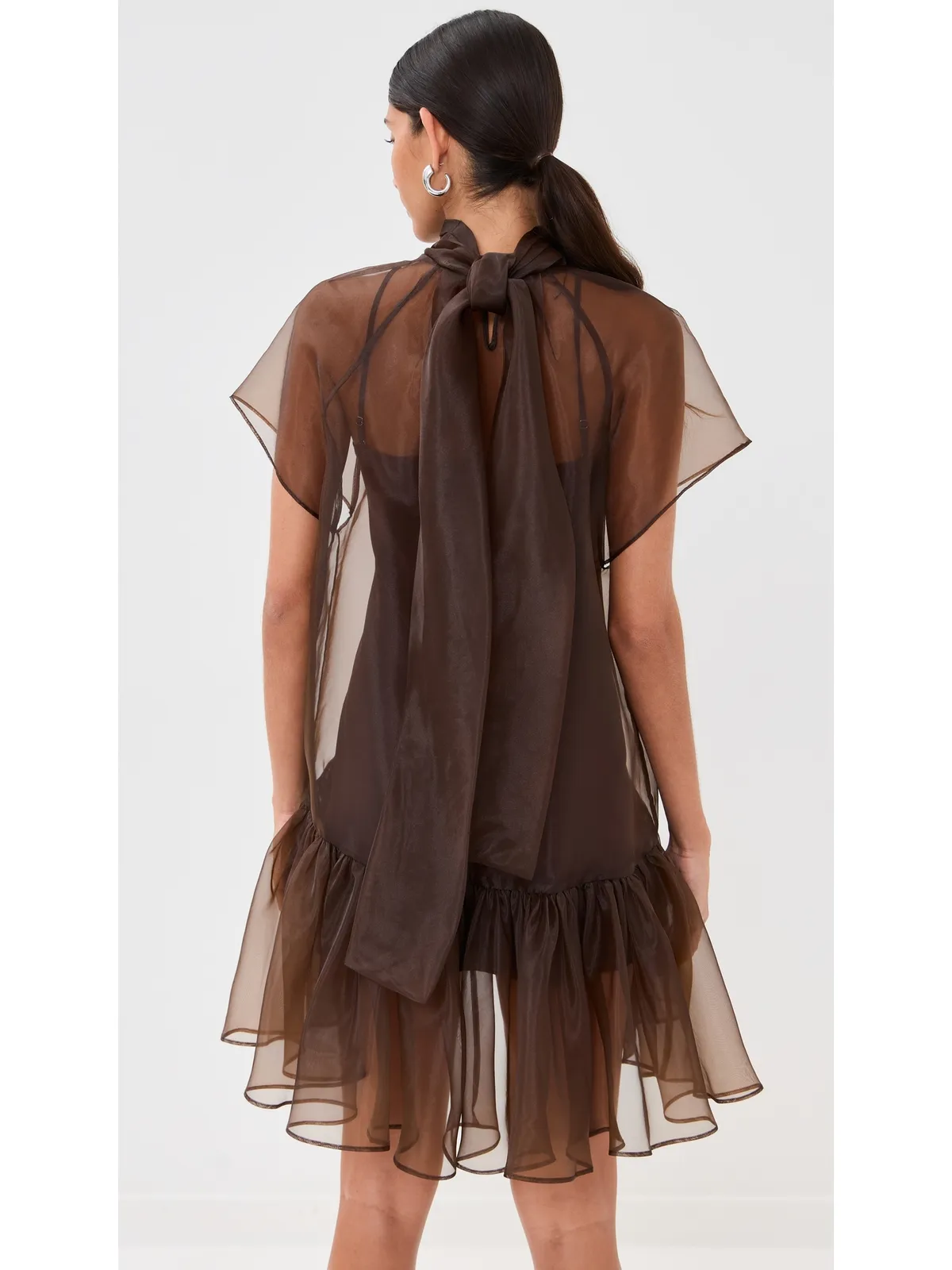 SIMKHAI Beaux Tiered Mini Dress Chocolate 2 - 画像3
