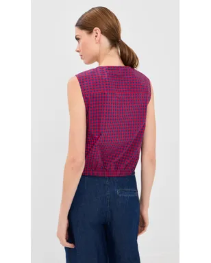 SIMKHAI ノースリーブ ボタンダウントップ Scarlet Midnight Gingham - サムネイル3