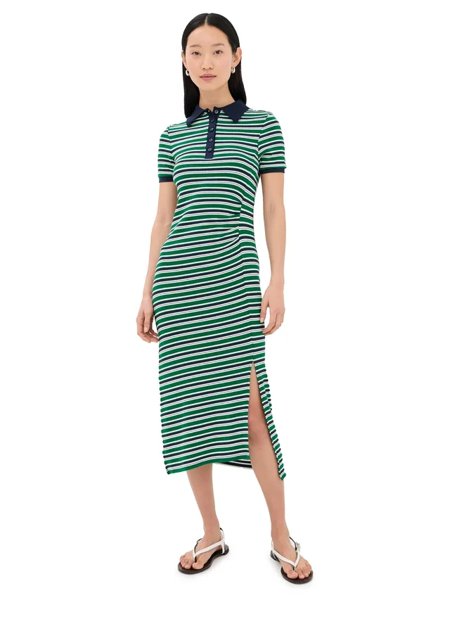 SIMKHAI SIMKHAI Shelby Knit Polo Midi Dress ケリーグリーンストライプの商品画像