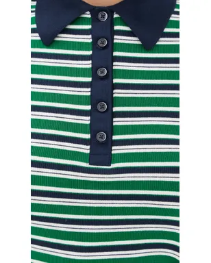 SIMKHAI Shelby Knit Polo Midi Dress ケリーグリーンストライプ - サムネイル6