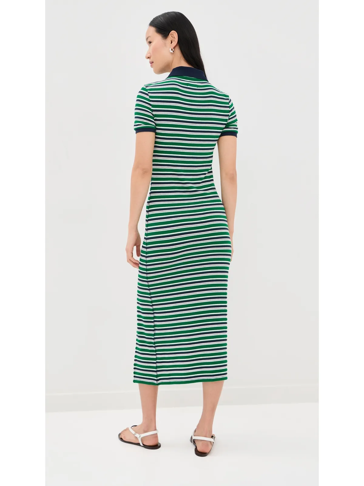 SIMKHAI Shelby Knit Polo Midi Dress ケリーグリーンストライプ - 画像3