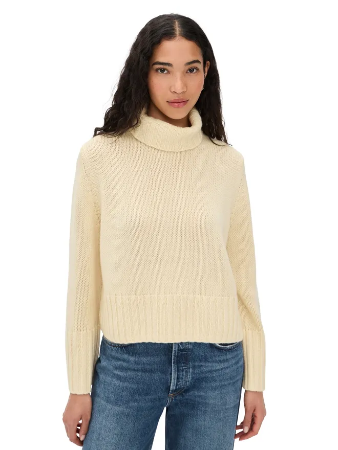 Jenni Kayne Jenni Kayne クロップド ジェット タートルネック カシミア プルオーバー（ペールイエロー）の商品画像