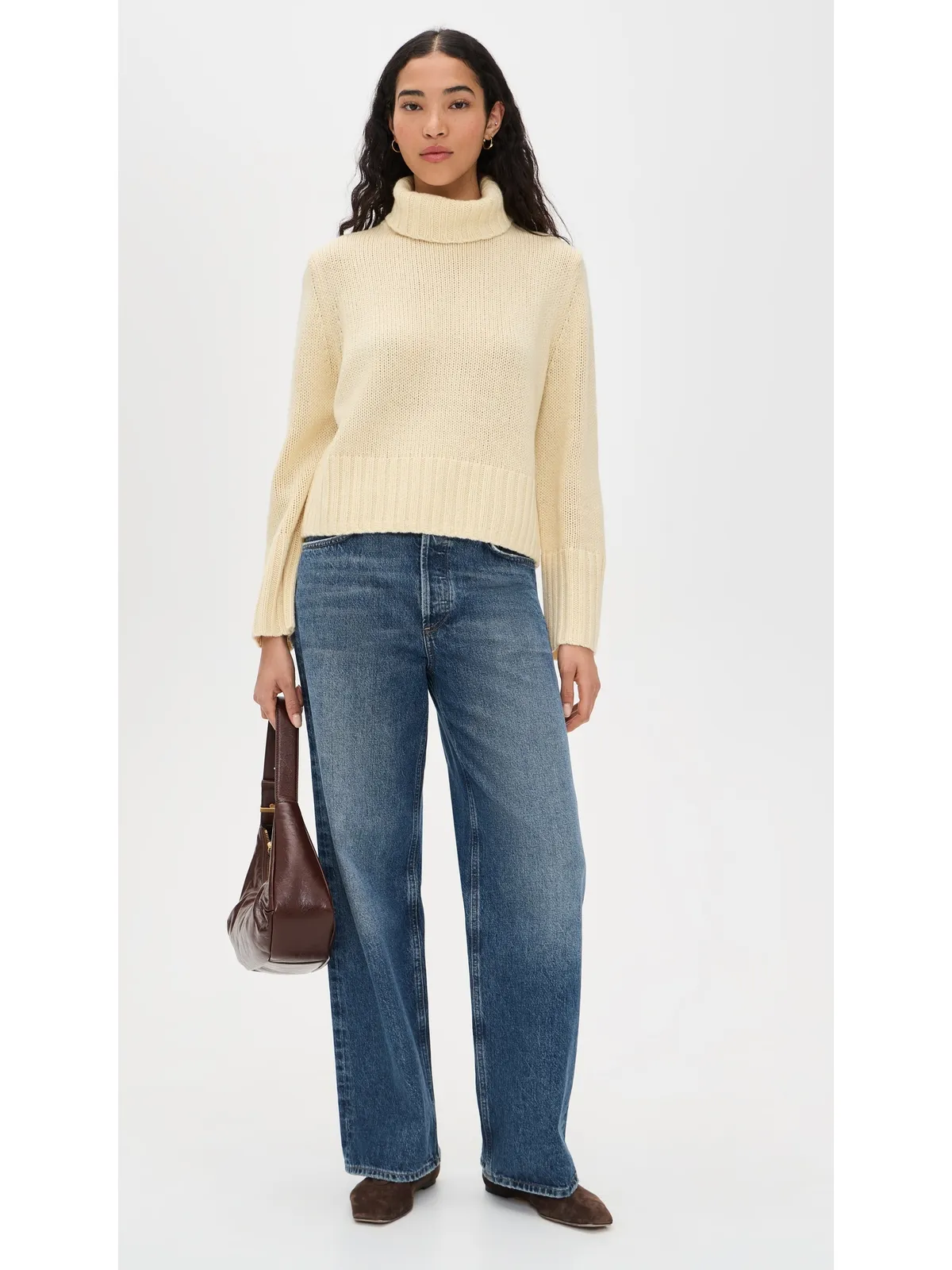 Jenni Kayne クロップド ジェット タートルネック カシミア プルオーバー（ペールイエロー） - 画像5