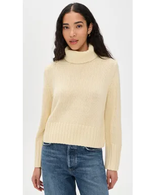 Jenni Kayne クロップド ジェット タートルネック カシミア プルオーバー（ペールイエロー） - サムネイル2