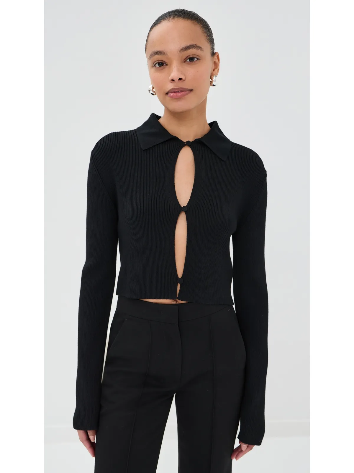 Jil Sander ポロ カーディガン ブラック 36 - 画像3