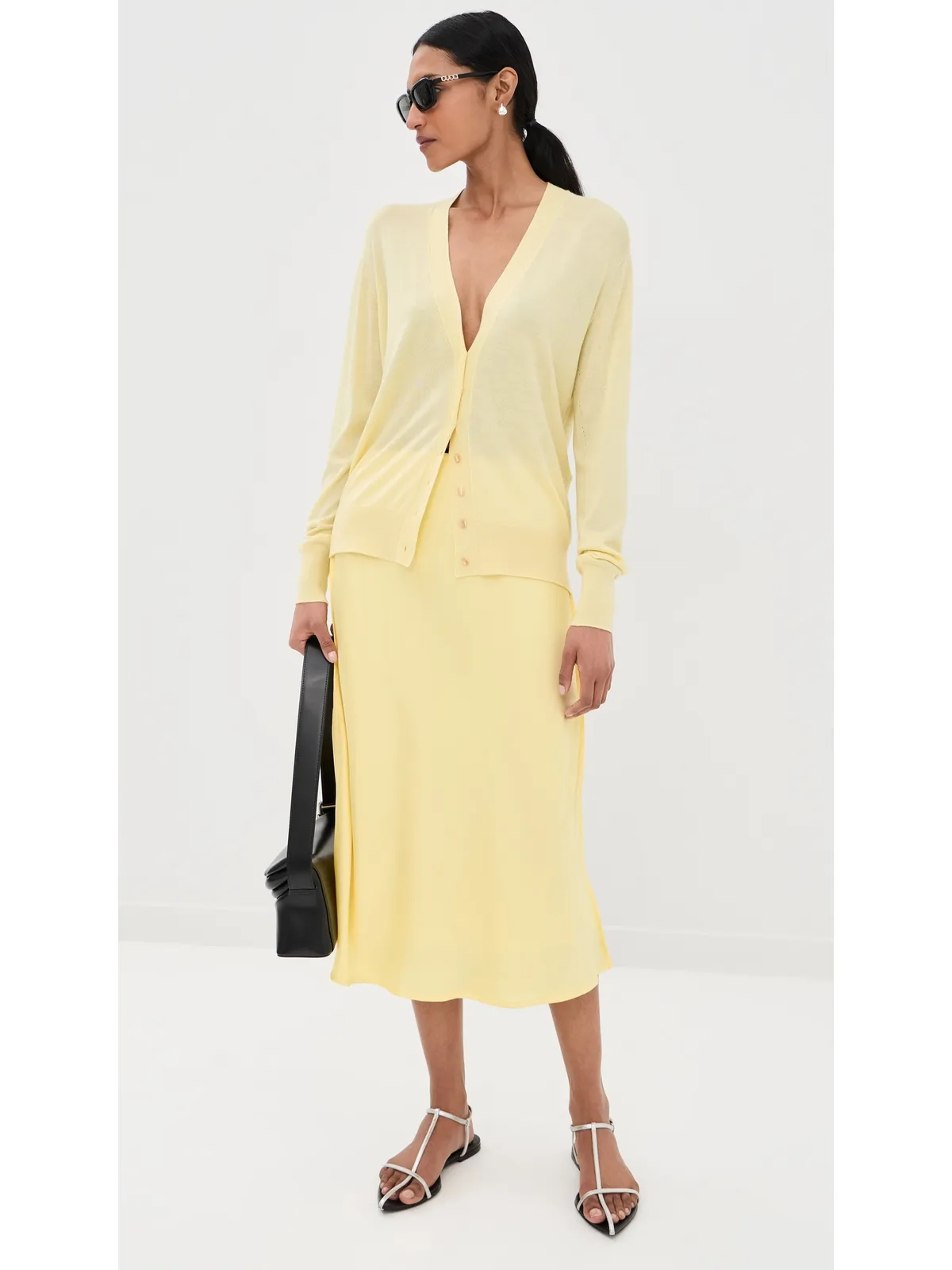 Jil Sander サテン地ミディスカート パステルイエロー - 画像2