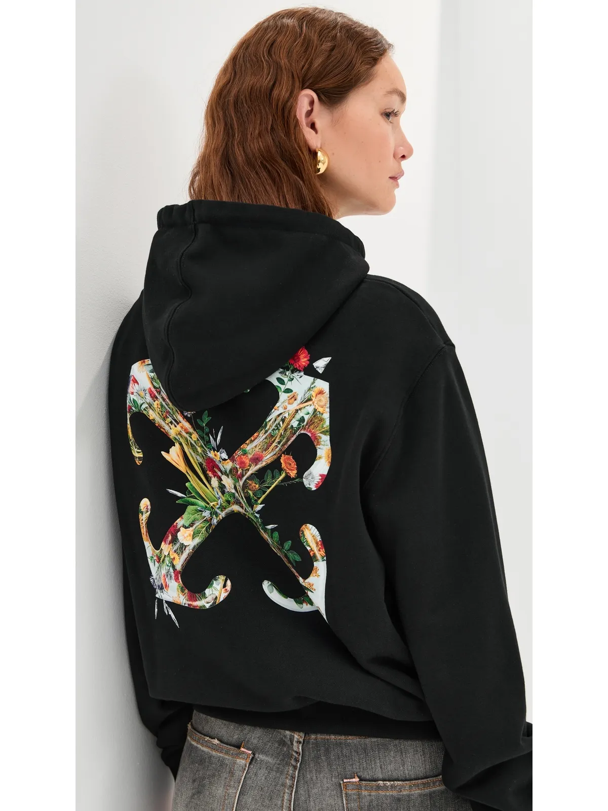 Off-White アローグラスフラワー フード付きパーカー ブラック - 画像2