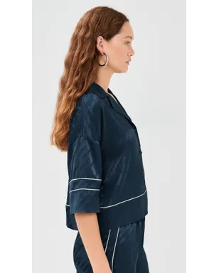 Off-White ジャカードオフサテン パジャマシャツ ブルーアイリス - サムネイル4