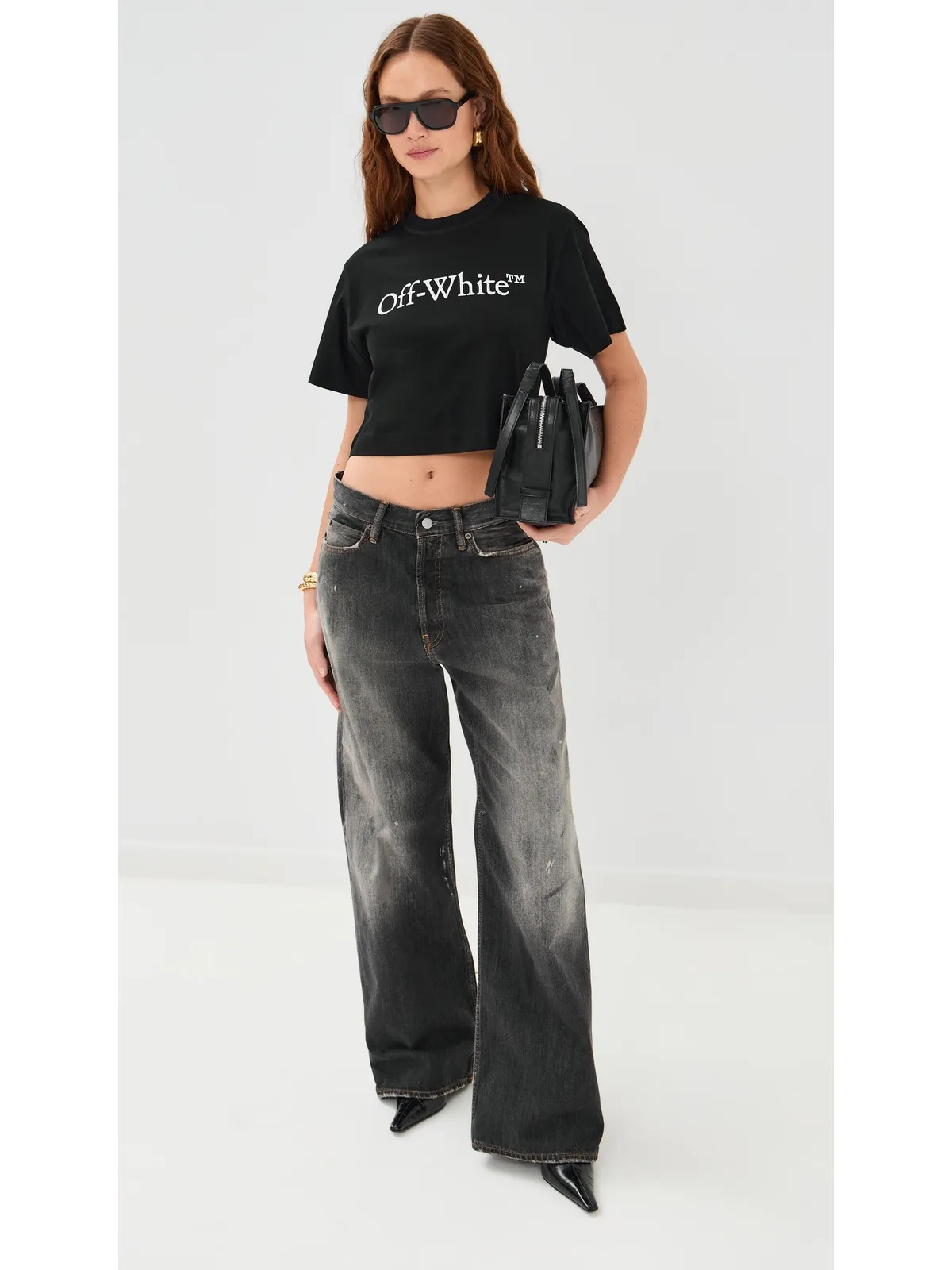 Off-White ビッグロゴ ブックッシュ クロップTシャツ ブラック/ホワイト - 画像5