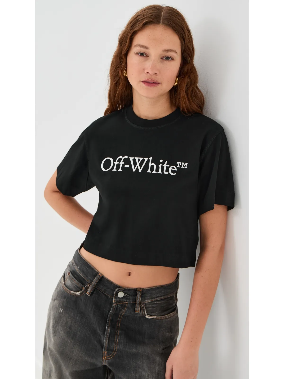 Off-White ビッグロゴ ブックッシュ クロップTシャツ ブラック/ホワイト - 画像2