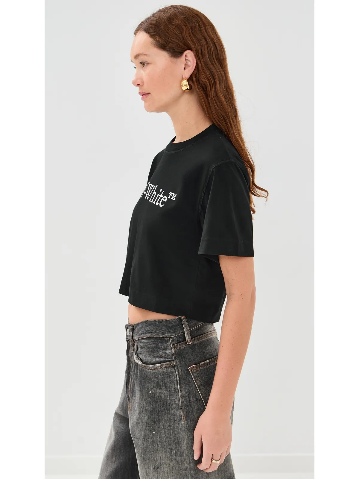 Off-White ビッグロゴ ブックッシュ クロップTシャツ ブラック/ホワイト - 画像4