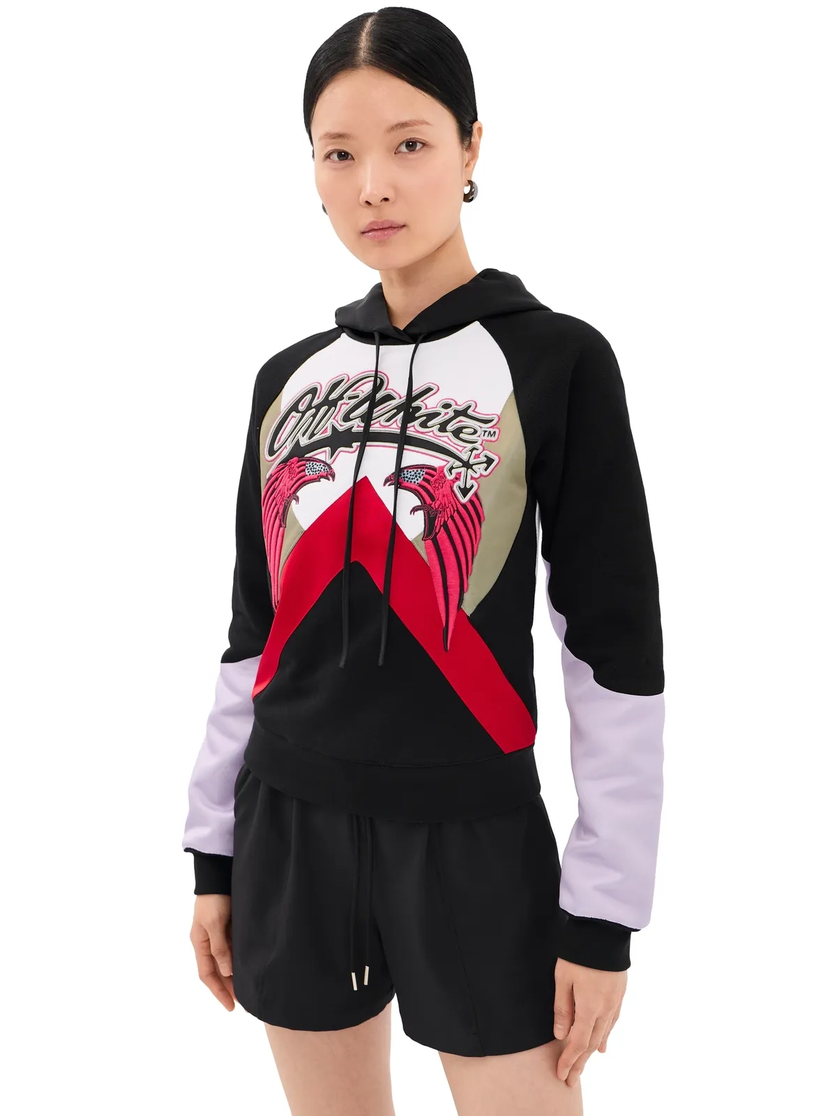 Off-White ダブルイーグル カラーブロック フーディー ブラック バルバドスチェリー - 画像1