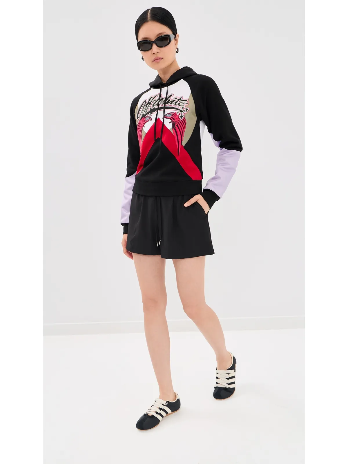 Off-White ダブルイーグル カラーブロック フーディー ブラック バルバドスチェリー - 画像5