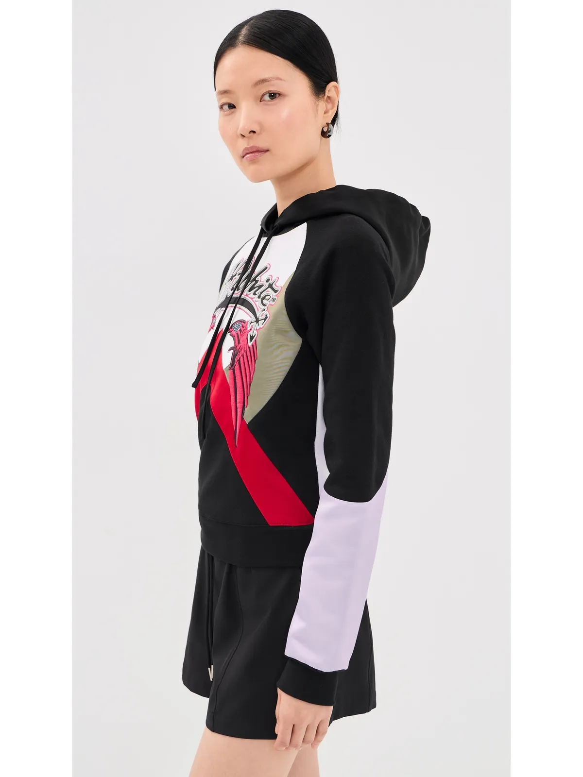 Off-White ダブルイーグル カラーブロック フーディー ブラック バルバドスチェリー - 画像4