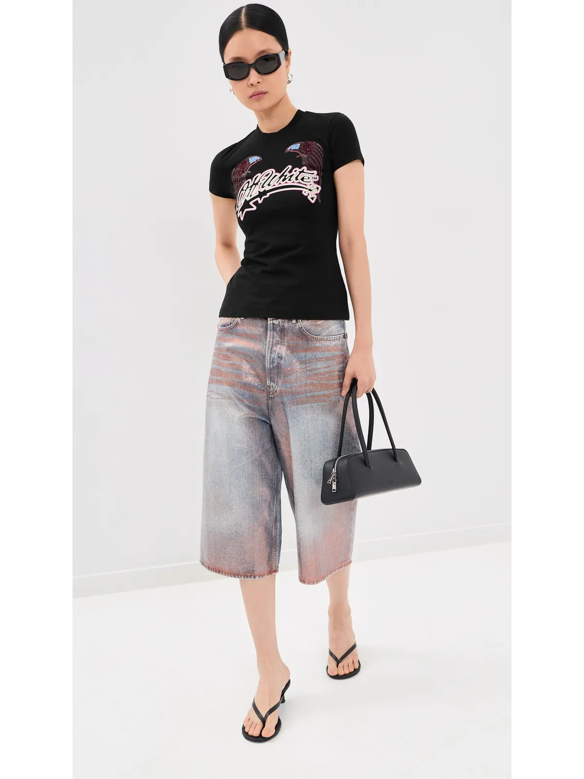 Off-White スワロフスキー ダブルイーグル スリムTシャツ - 画像5