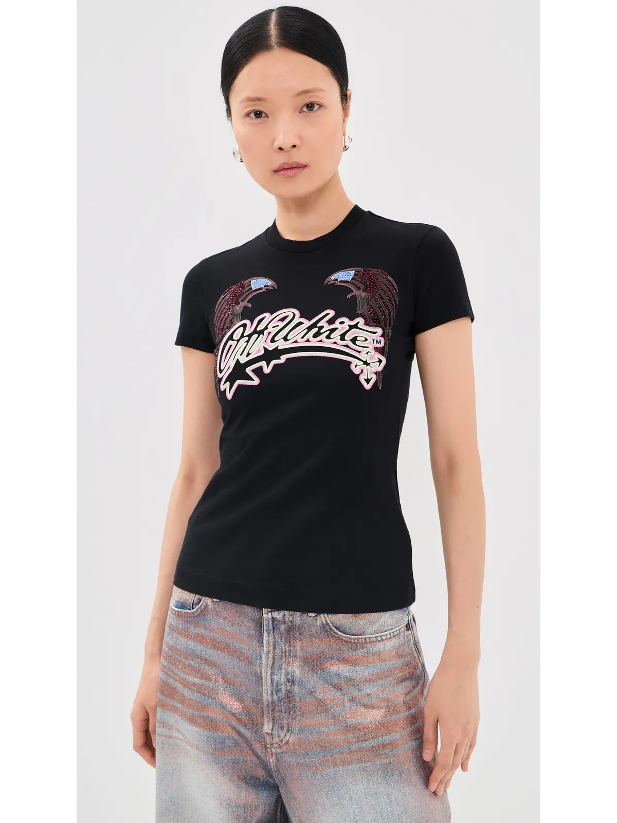 Off-White スワロフスキー ダブルイーグル スリムTシャツ - 画像2