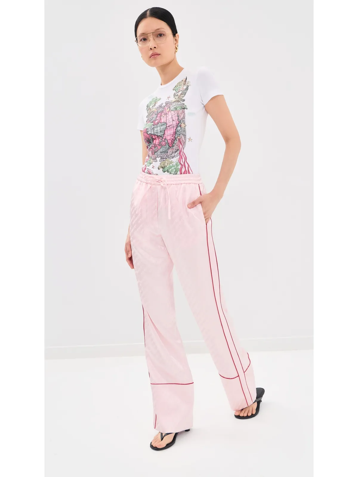 Off-White サテンパジャマパンツ ソフトピンク - 画像5