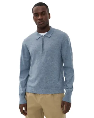 Officine Generale ベネ ジップ ウール ポロ ヘザー ストーン ブルー - サムネイル1
