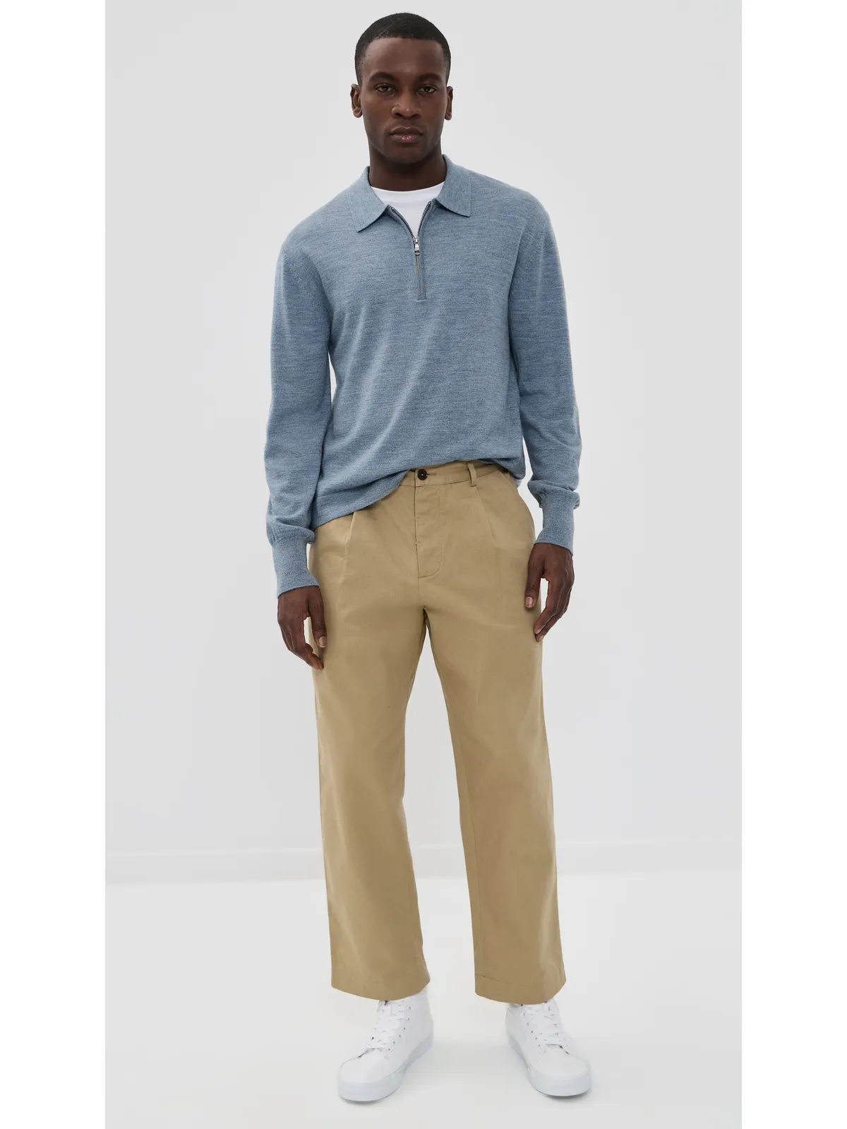 Officine Generale ベネ ジップ ウール ポロ ヘザー ストーン ブルー - 画像5