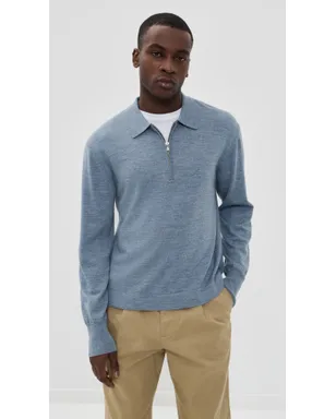 Officine Generale ベネ ジップ ウール ポロ ヘザー ストーン ブルー - サムネイル2