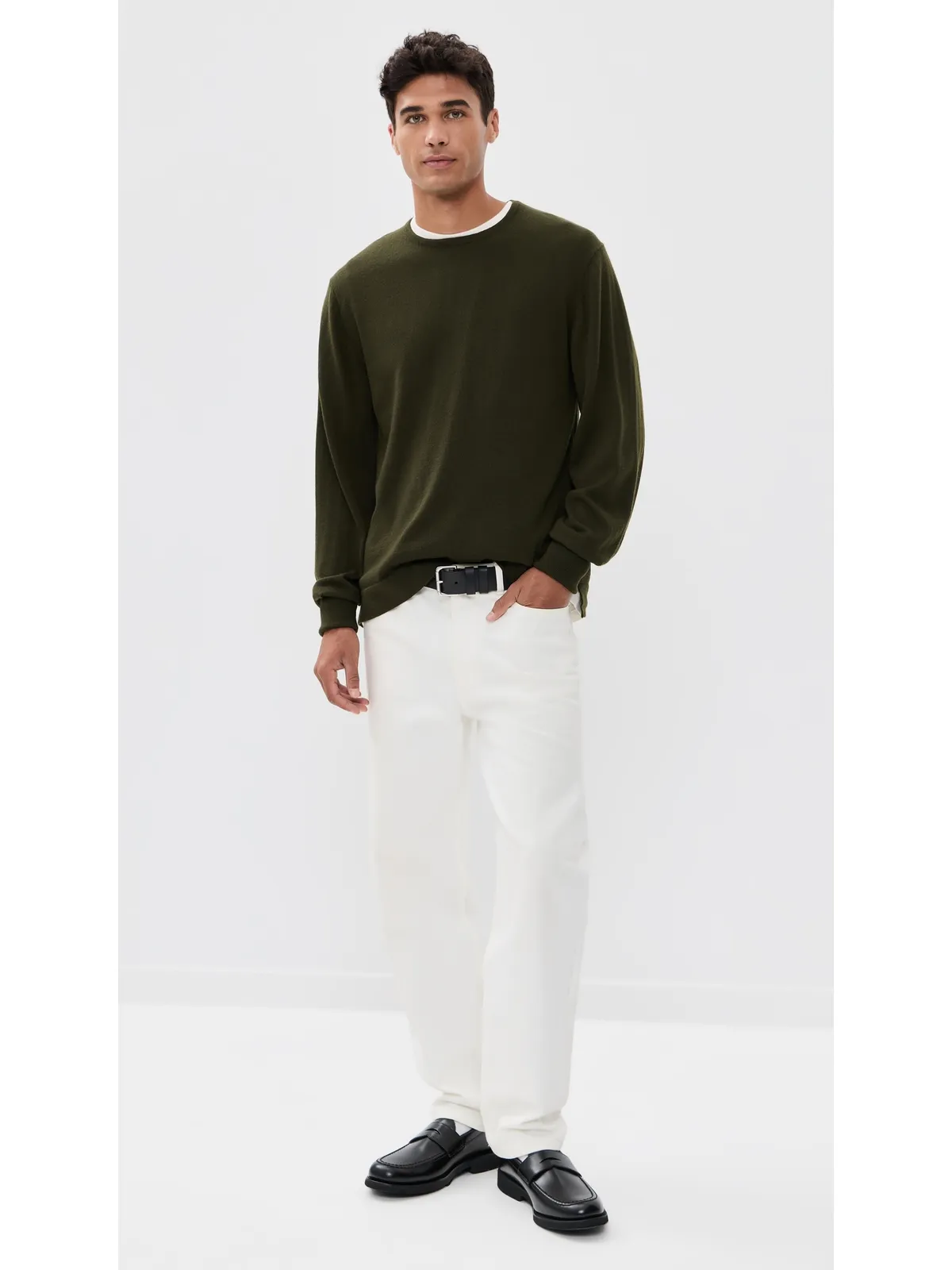Officine Generale Nina クルーネック メリノウール セーター Olive - 画像5