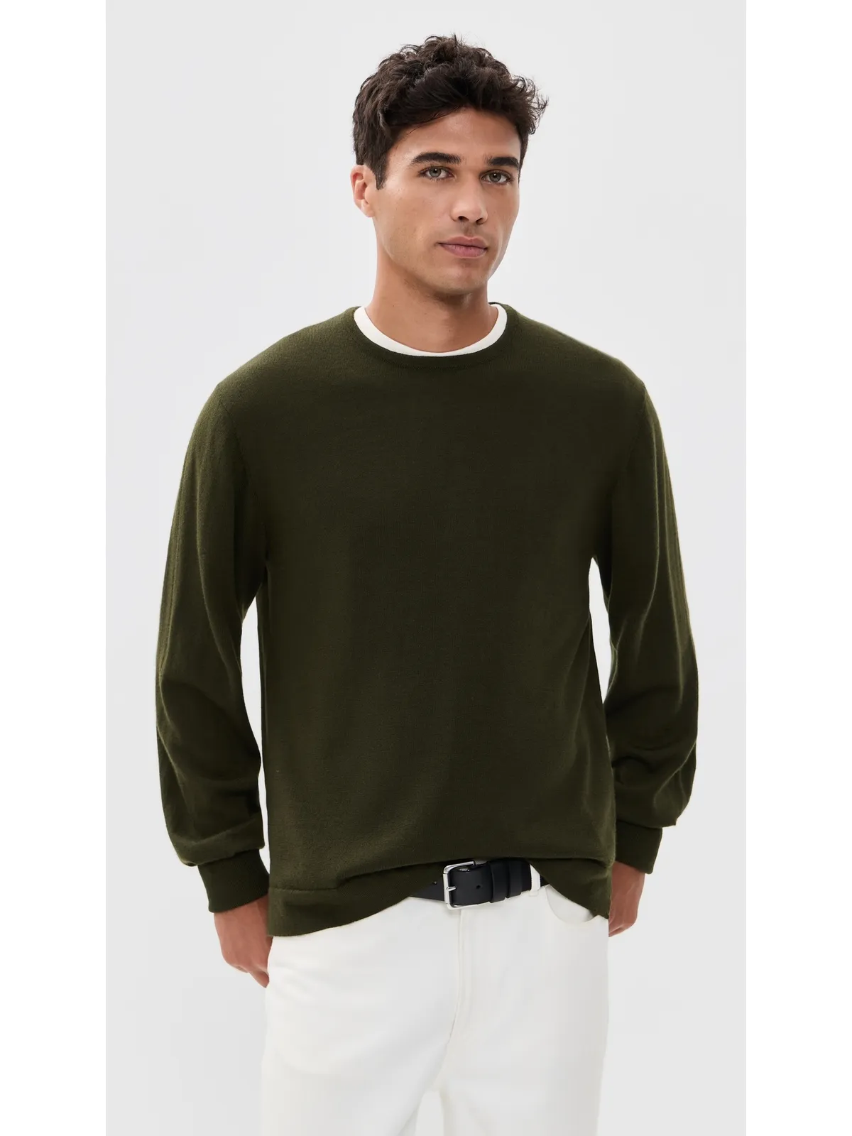 Officine Generale Nina クルーネック メリノウール セーター Olive - 画像2