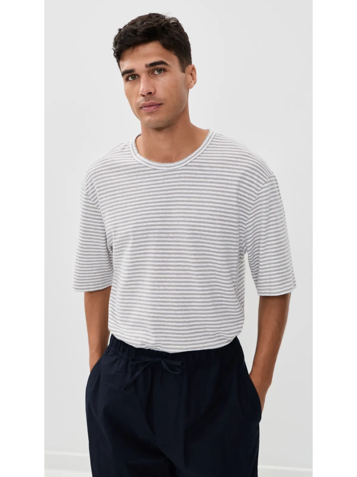 Officine Generale エルデン リネン ミニストライプTシャツ - 画像2