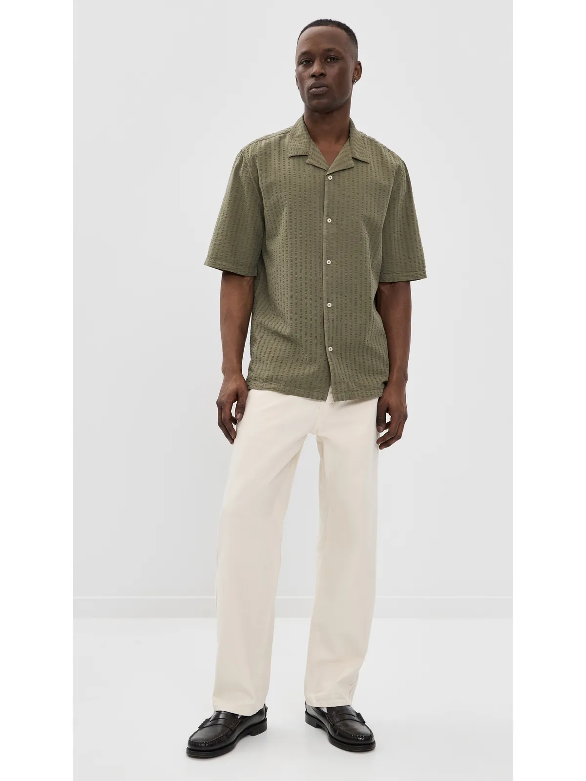 Officine Generale シアサッカーシャツ（Burnt Olive） - 画像5