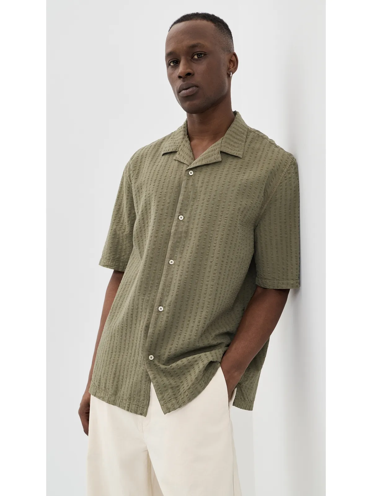 Officine Generale シアサッカーシャツ（Burnt Olive） - 画像2