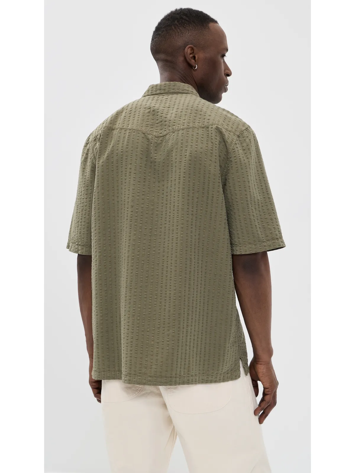 Officine Generale シアサッカーシャツ（Burnt Olive） - 画像3