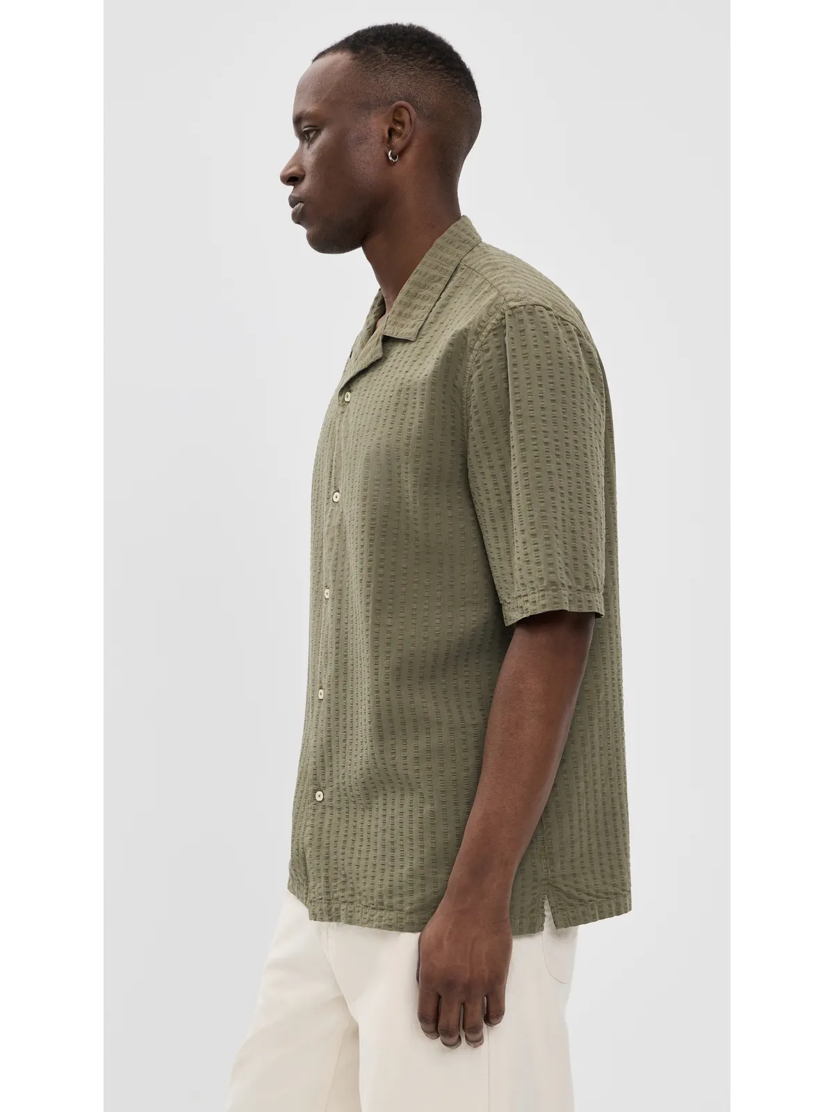 Officine Generale シアサッカーシャツ（Burnt Olive） - 画像4