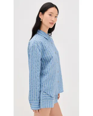 La Ligne オーバーサイズ ボタンダウンシャツ チャンブレー ストライプ - サムネイル4