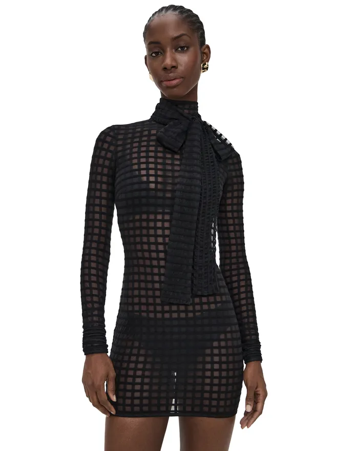 LaQuan Smith LaQuan Smith ネックリボンディテール付きクロスグレインドレスの商品画像