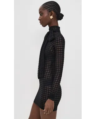 LaQuan Smith ネックリボンディテール付きクロスグレインドレス - サムネイル4