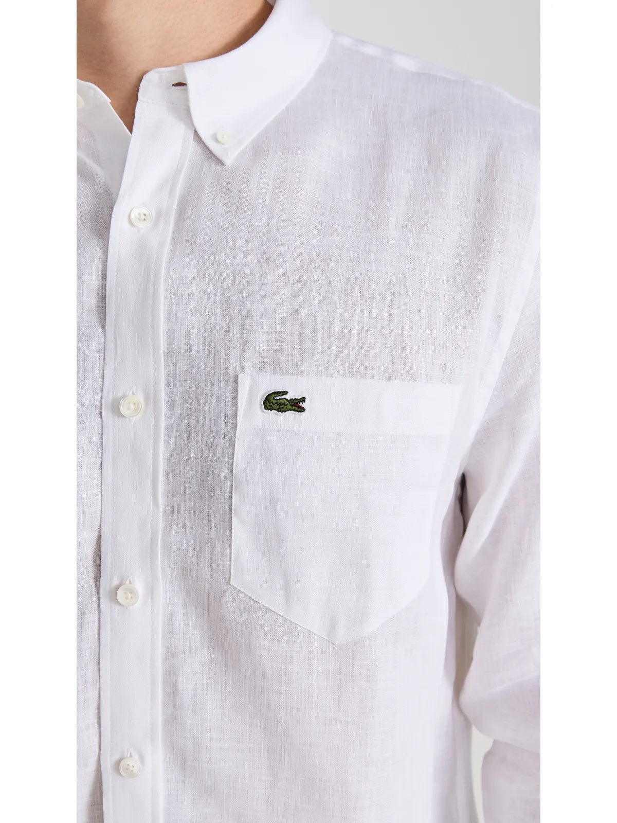 Lacoste レギュラーフィット リネン カジュアル ボタンダウン シャツ - 画像6