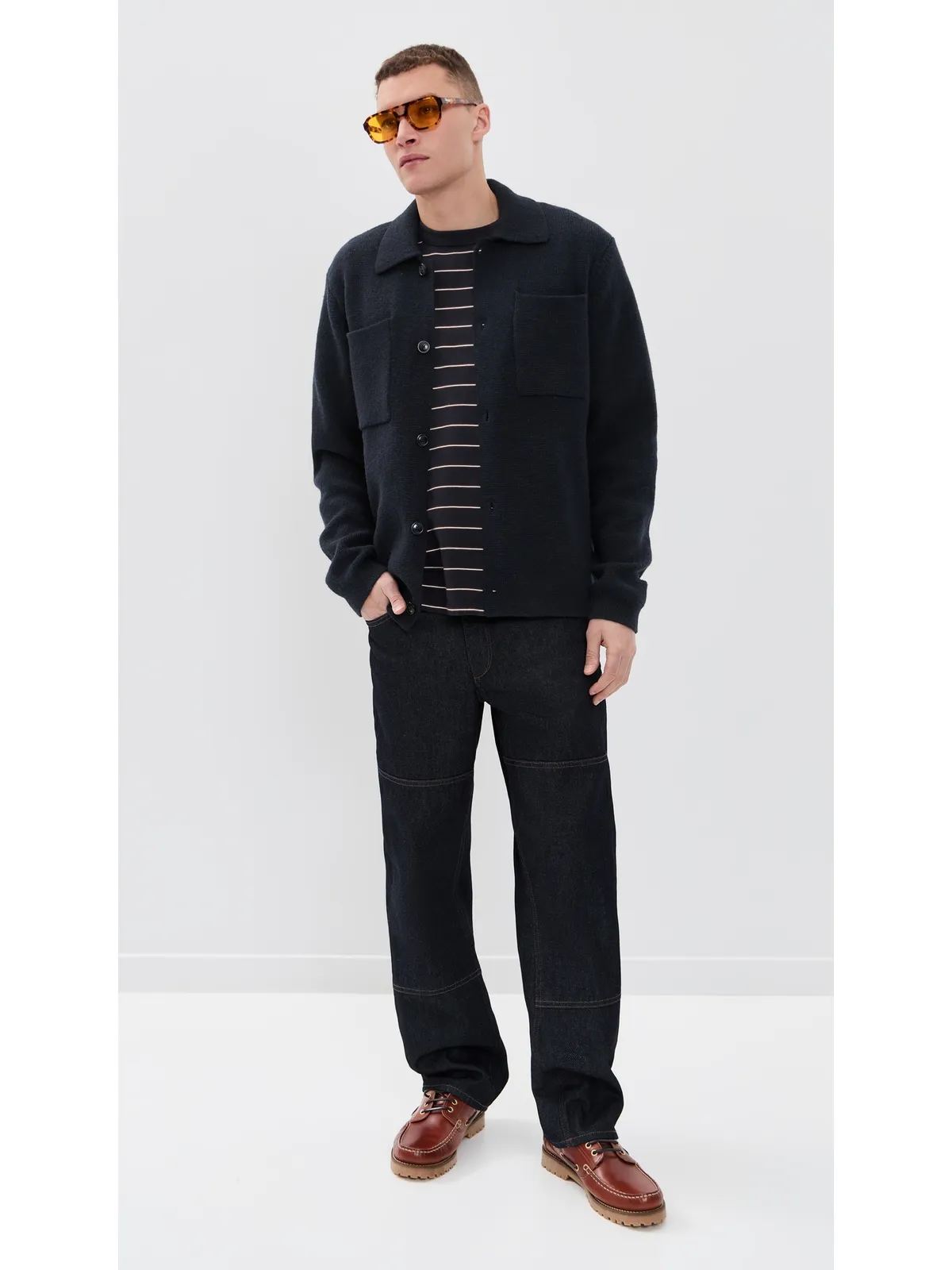 Les Deux Fischer Milano Knit Overshirt ダークネイビー - 画像5