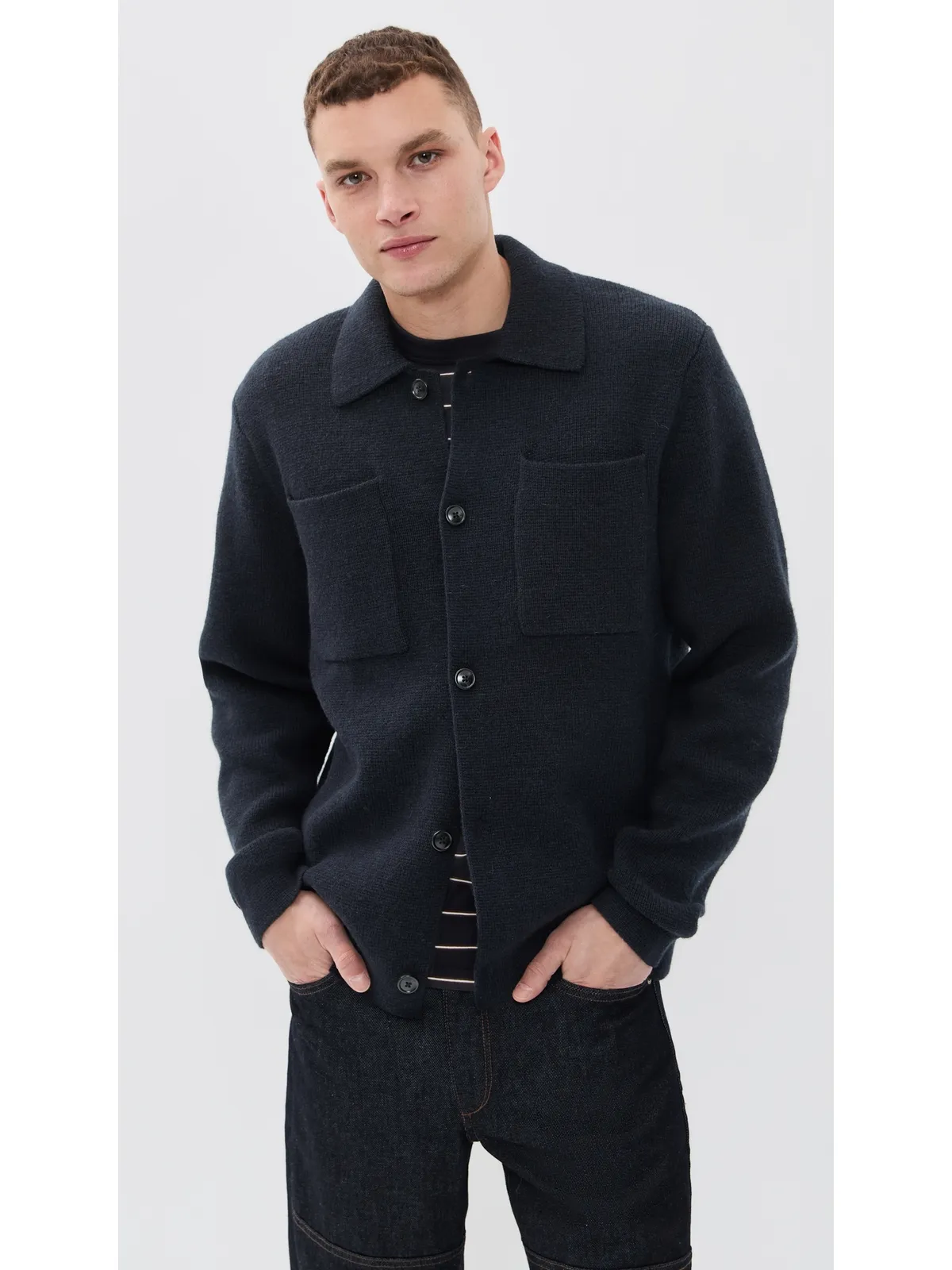 Les Deux Fischer Milano Knit Overshirt ダークネイビー - 画像2