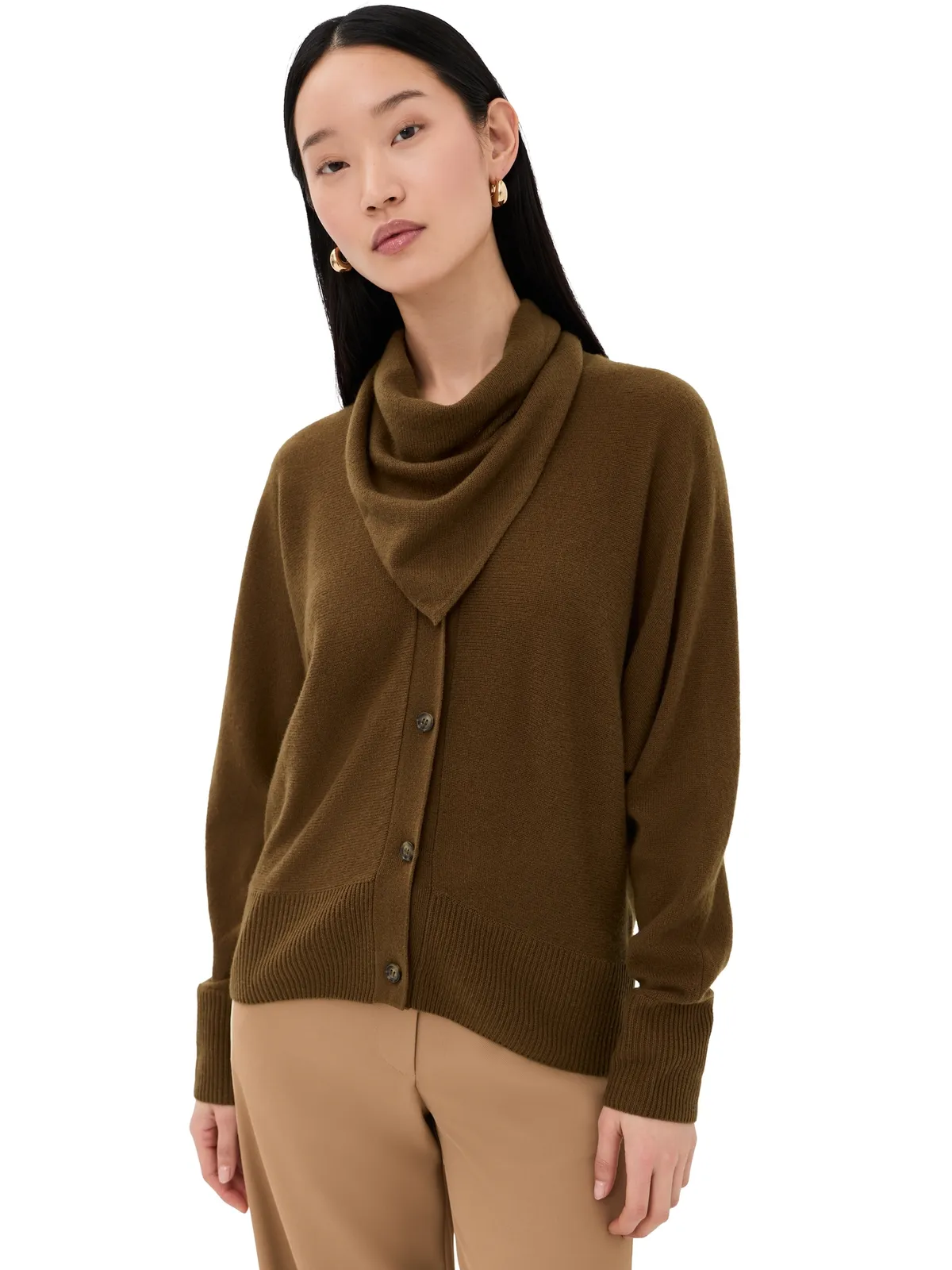 Le Kasha Lyss Cardigan（取り外し可能スカーフ付き／シナモンカラー） - 画像1