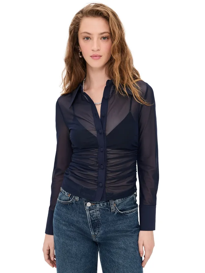 L'AGENCE L'AGENCE Isola ロングスリーブ メッシュ ボタンダウン シャツの商品画像