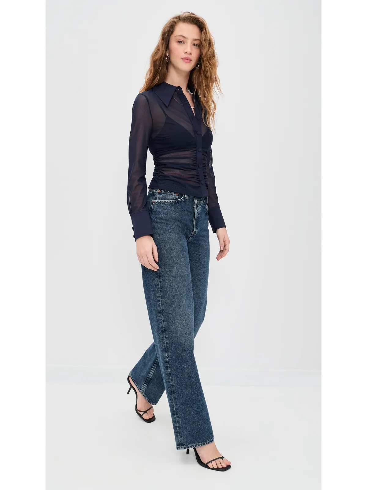 L'AGENCE Isola ロングスリーブ メッシュ ボタンダウン シャツ - 画像5
