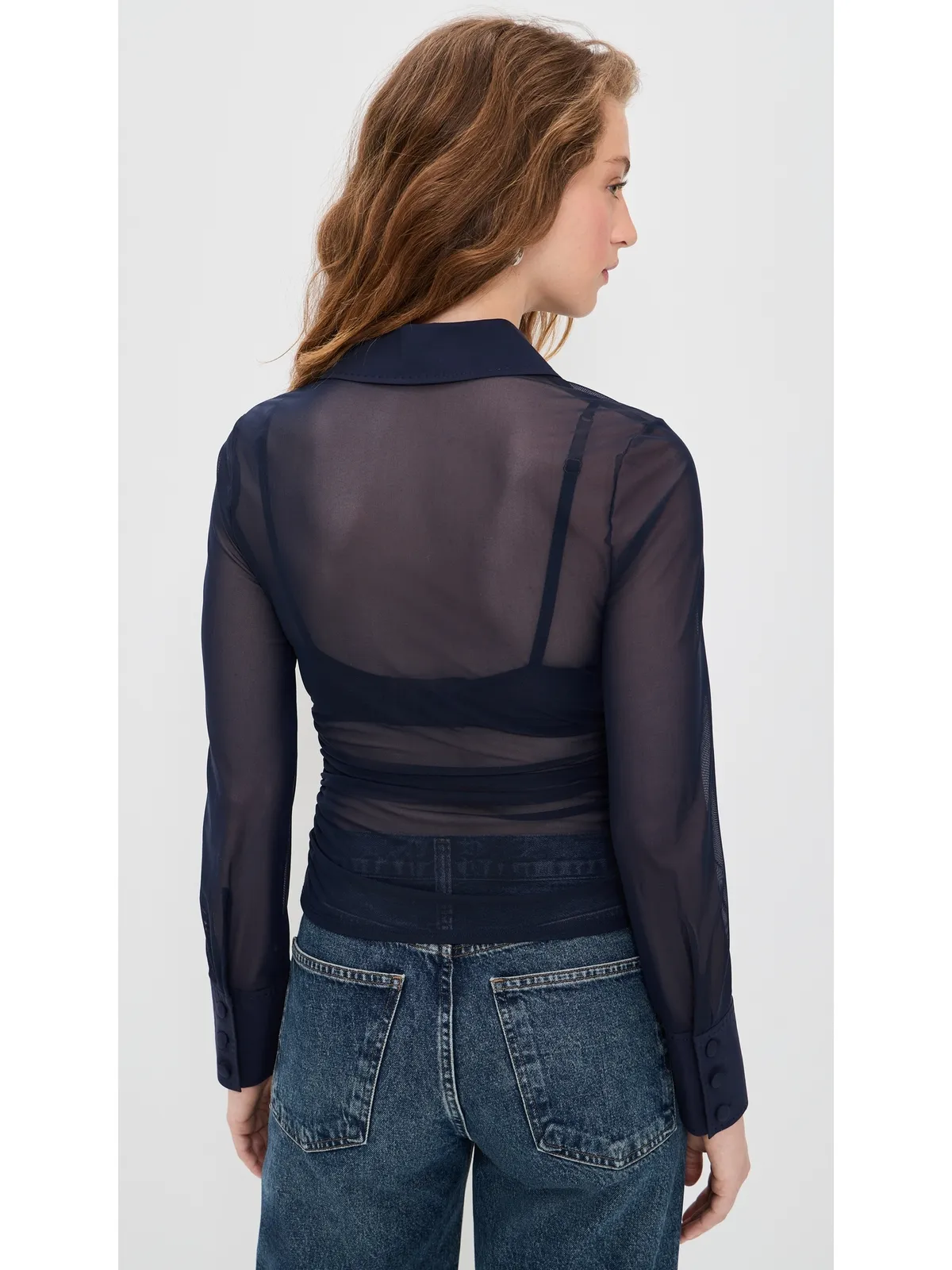 L'AGENCE Isola ロングスリーブ メッシュ ボタンダウン シャツ - 画像3